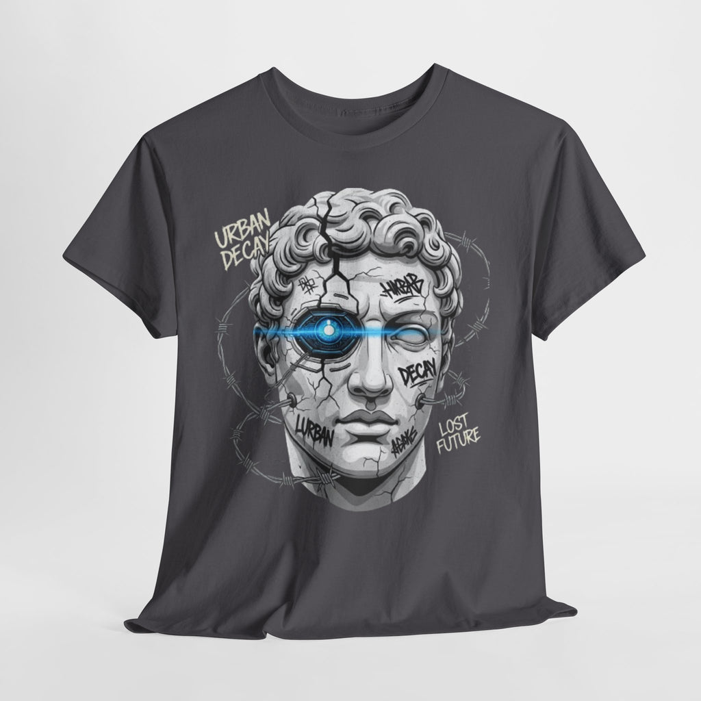 Statue Head Graphic Tee — 'Urban Decay' Cyberpunk Bust T-Shirt