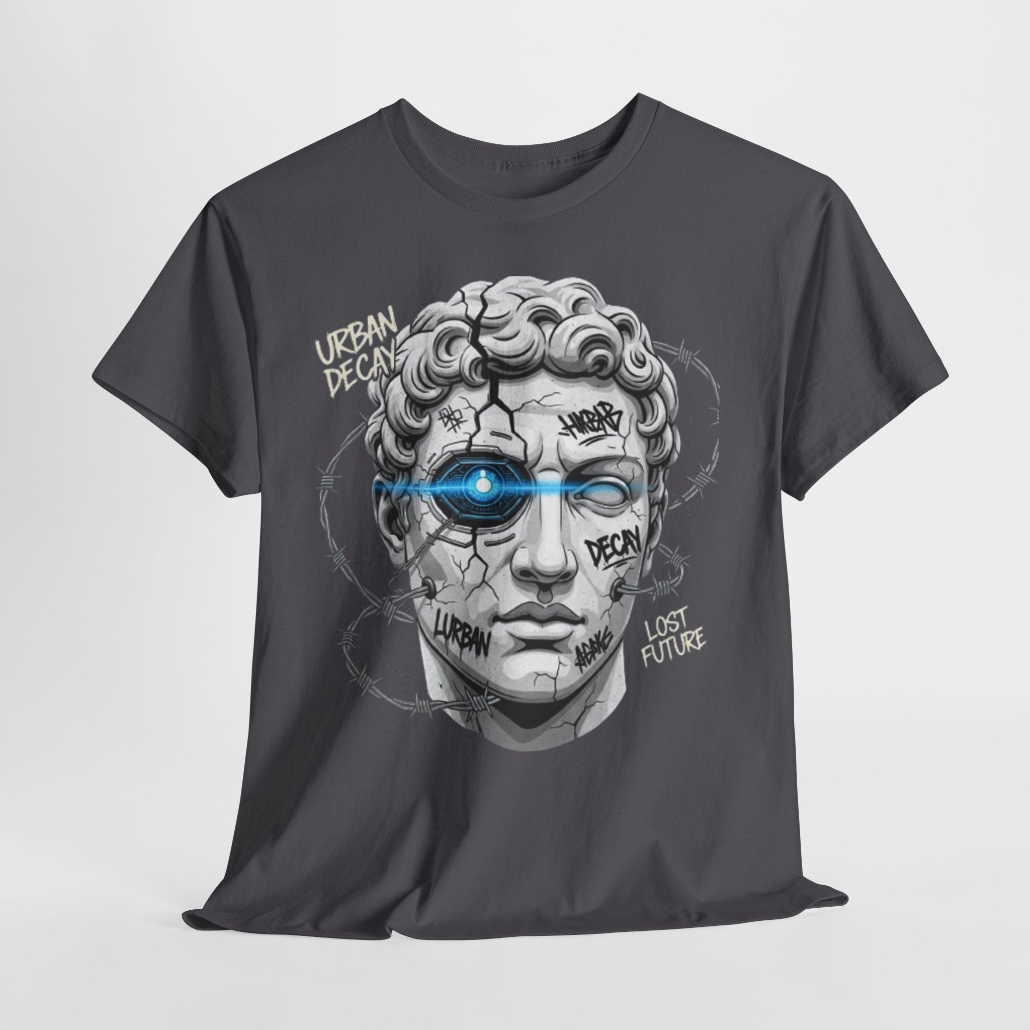 Statue Head Graphic Tee — 'Urban Decay' Cyberpunk Bust T-Shirt