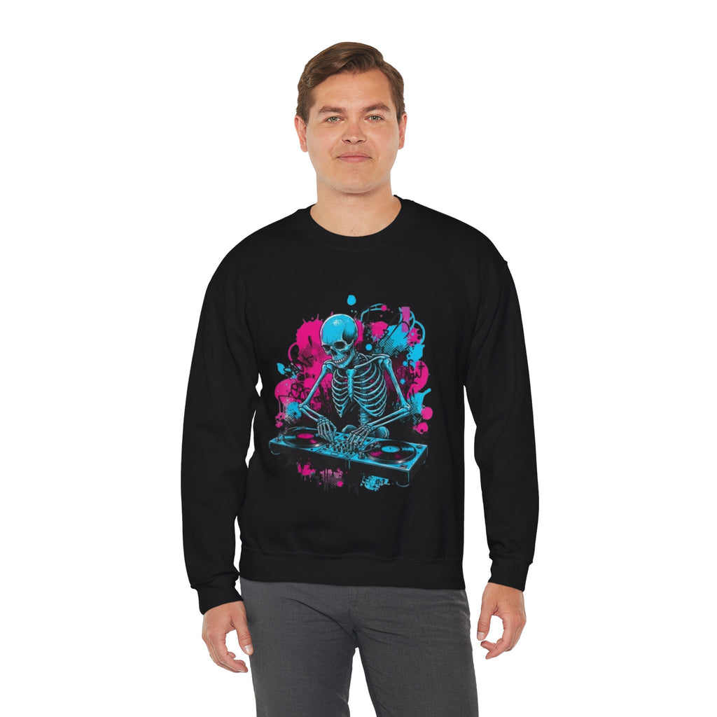 DJ Skeleton Crewneck Sweatshirt – Neon Skull DJ Graphic Pullover