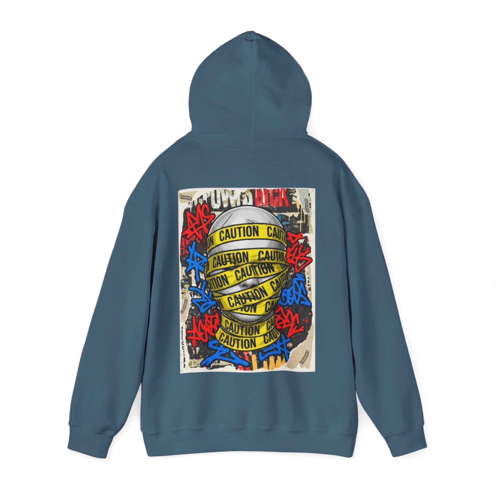 Caution Tape Skull Hoodie — Streetwear Graffiti Pullover