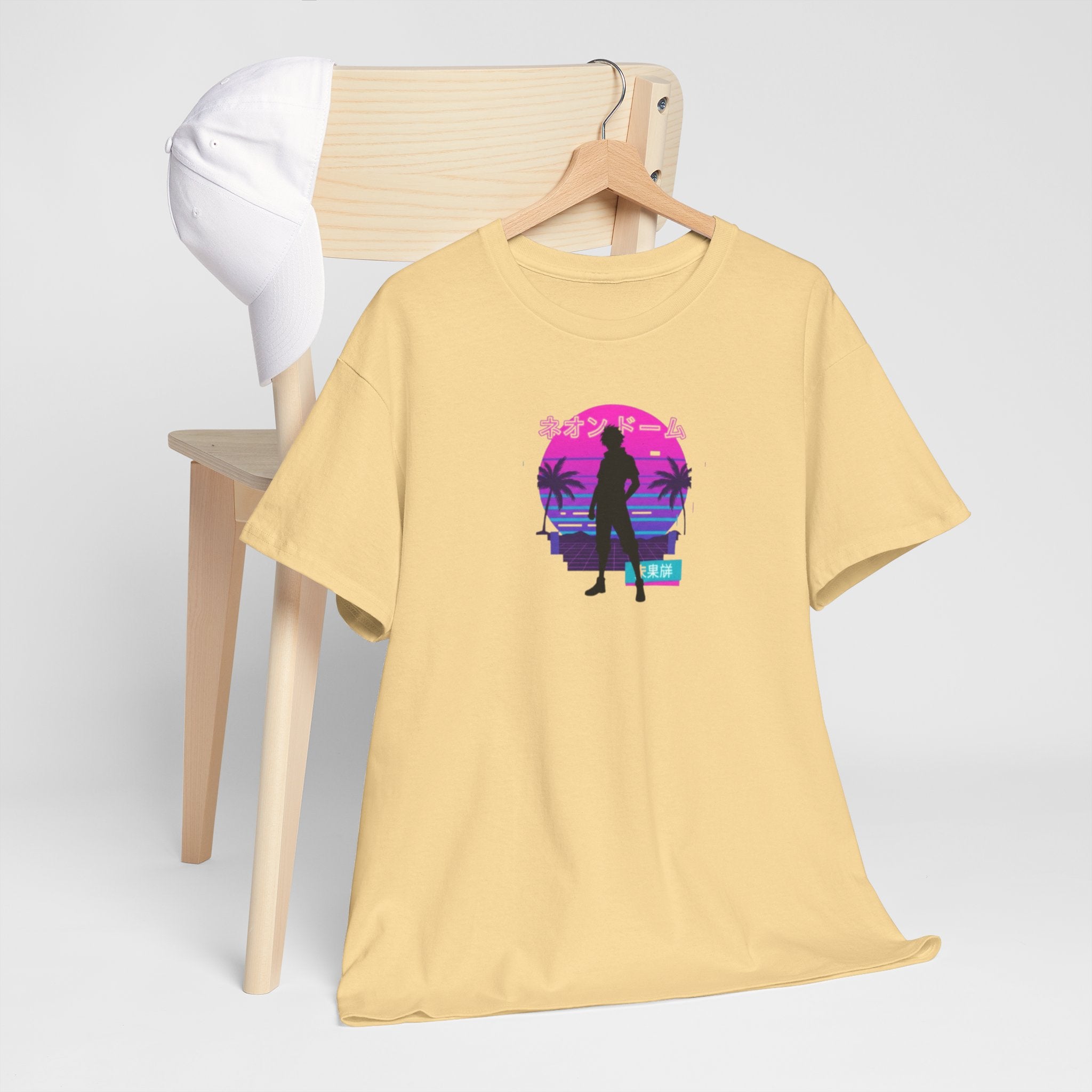 Retro Beach Sunset Tee — Miami Vaporwave Silhouette