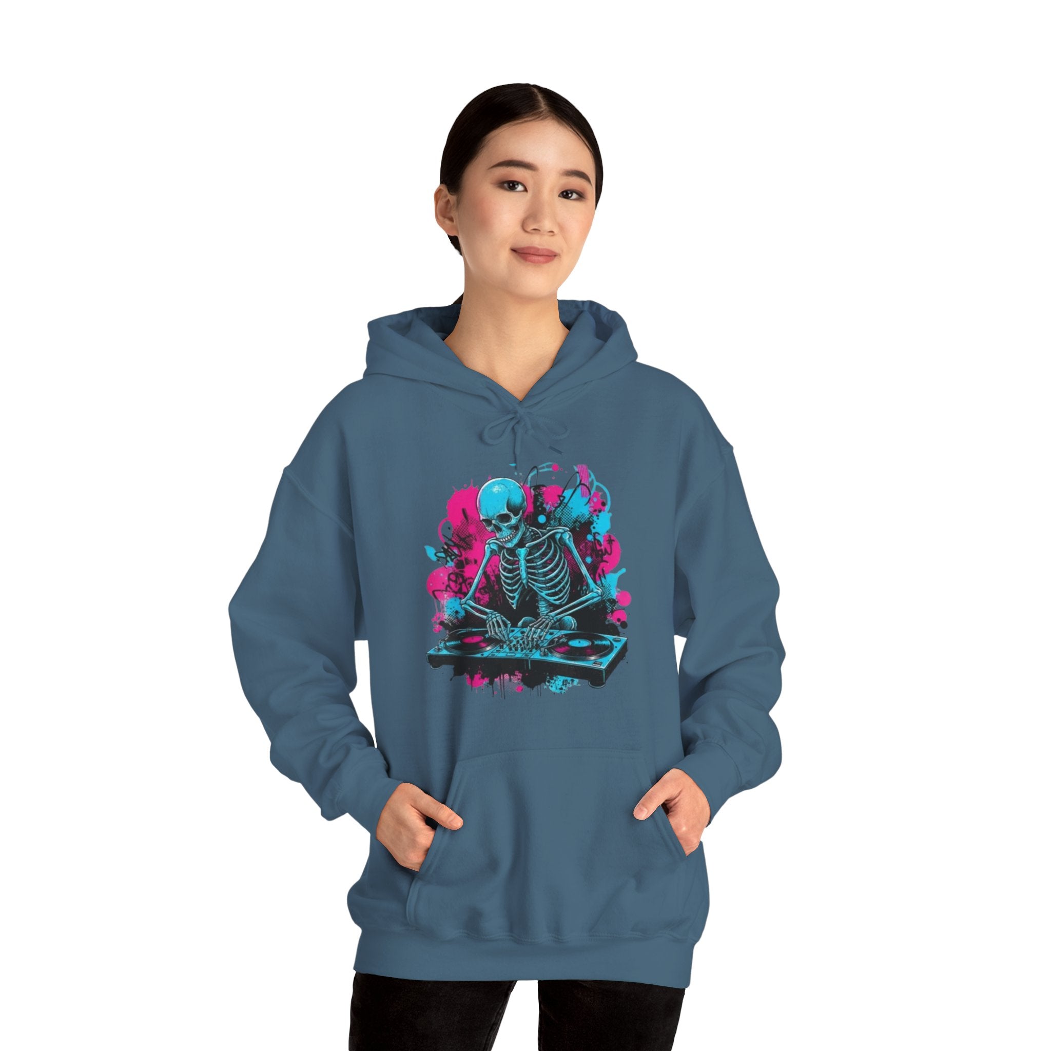 Hoodie — Neon Meditating Skeleton Graphic Hoodie