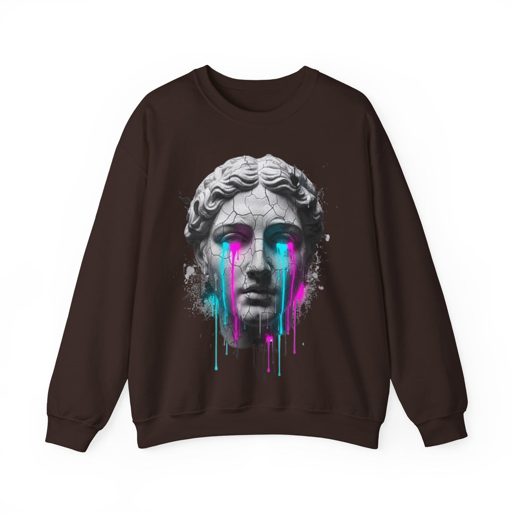Statue Head Crewneck Sweatshirt — Neon Drip Greek Bust Graphic