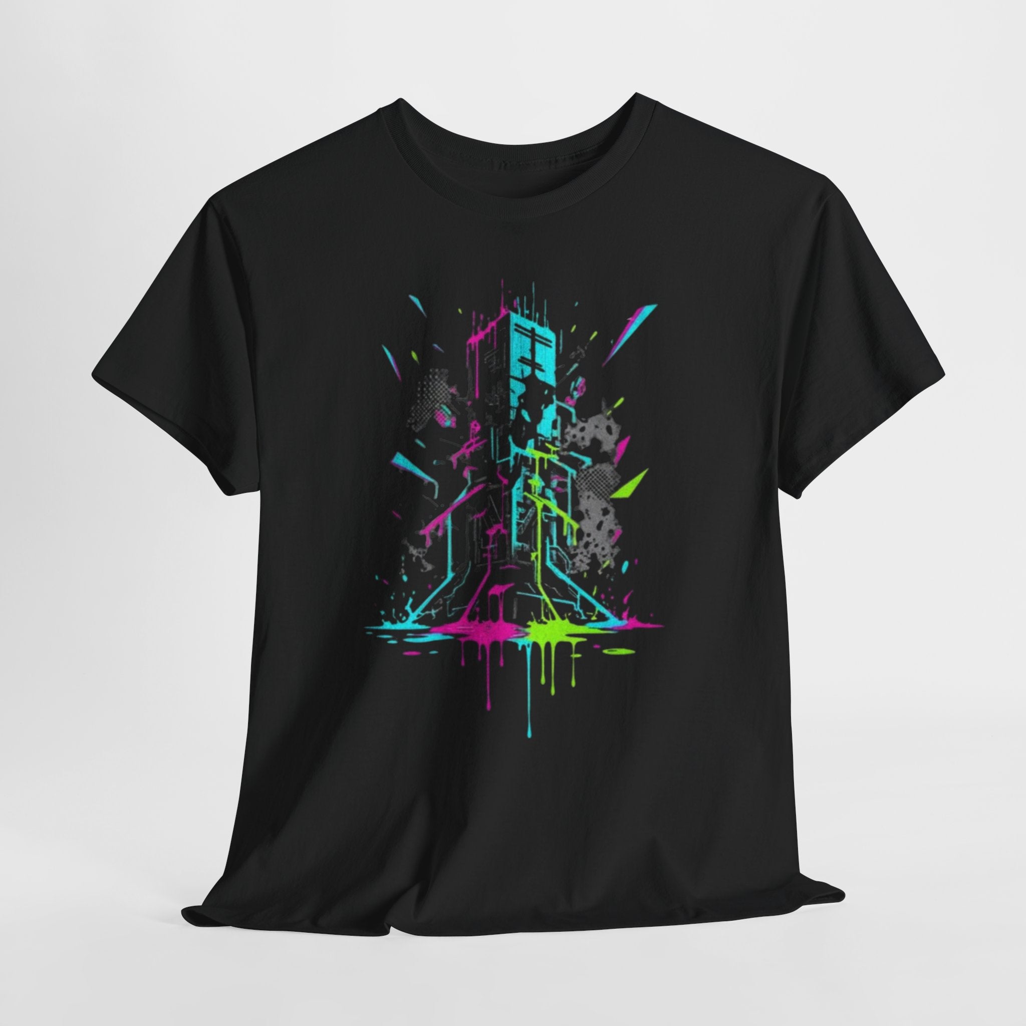Neon Arcade Tower T-Shirt — Retro Gaming Graffiti Tee
