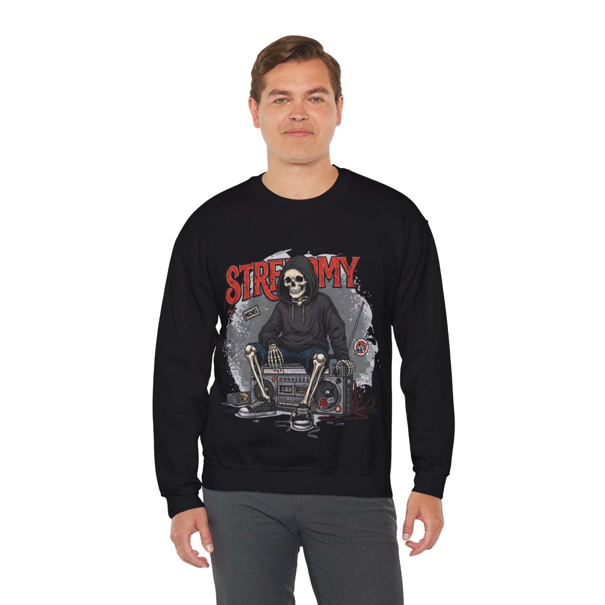 Streamy Grim Reaper Crewneck Sweatshirt — Streaming Gamer Skull Hoodie Design