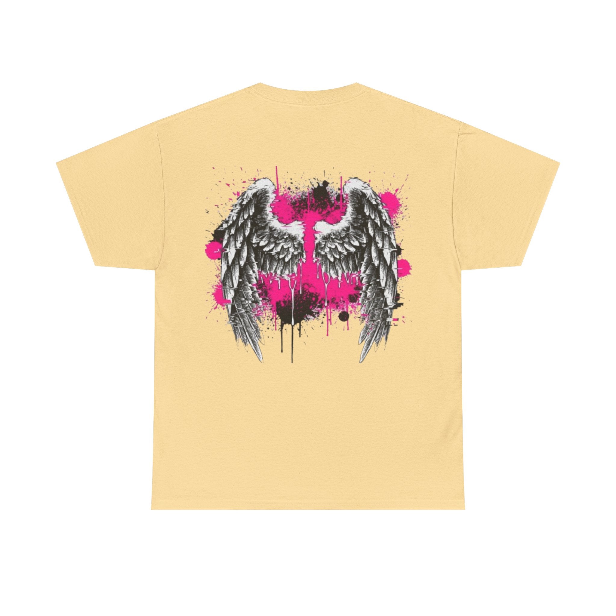 T-Shirt — Grunge Angel Wings with Pink Paint Splatter