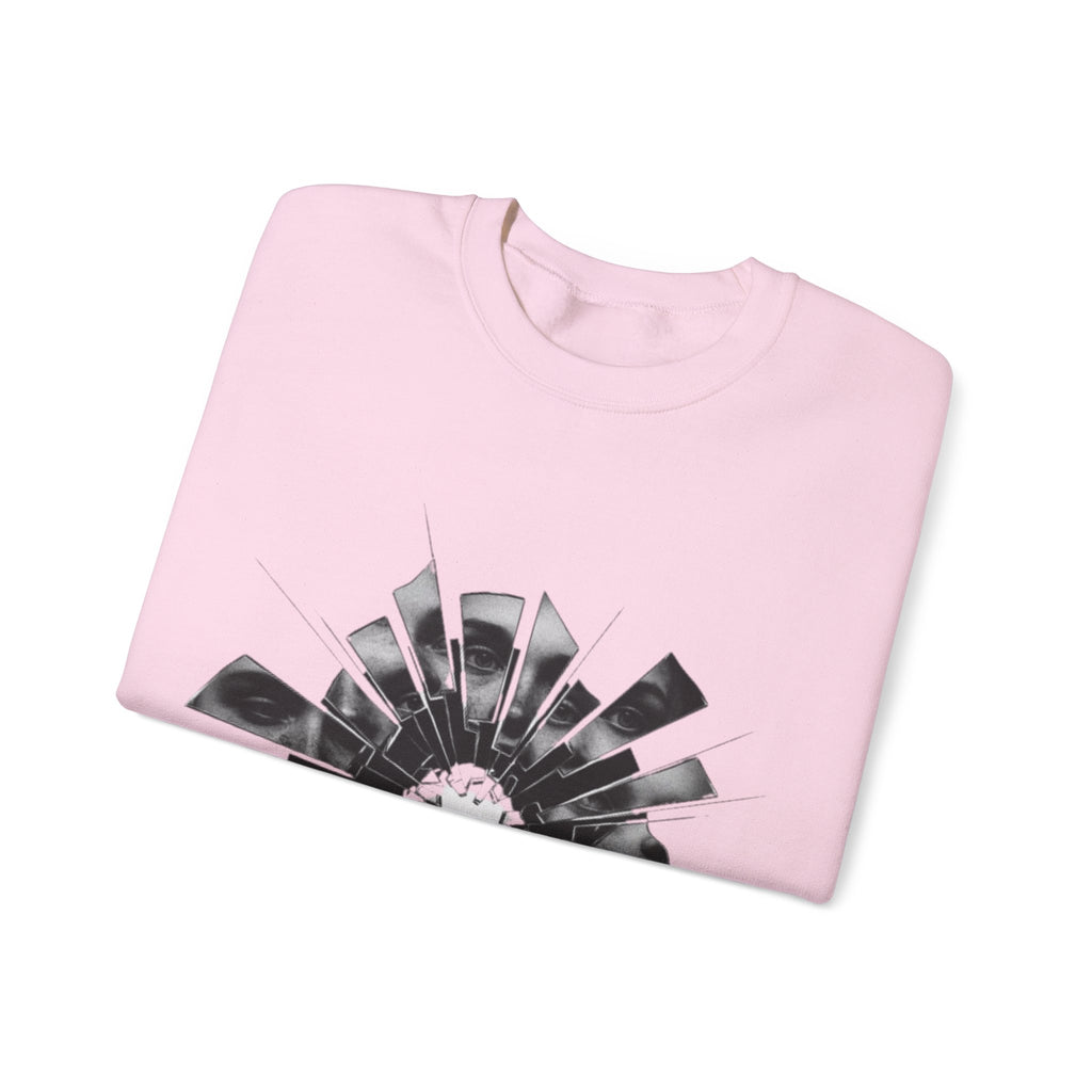 Broken Glass Flower Crewneck Sweatshirt — Monochrome Shattered Floral Graphic