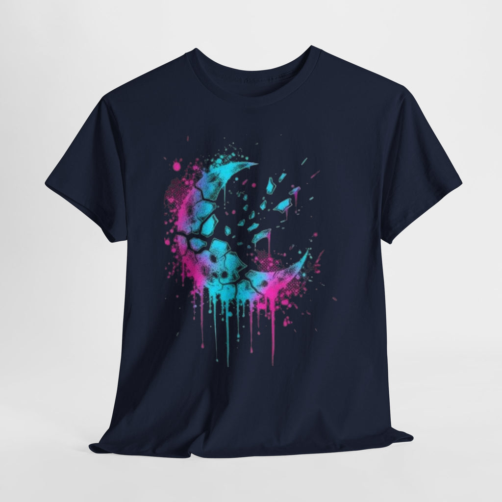 Paint-Splash Crescent Moon T-Shirt — Neon Galaxy Art Tee