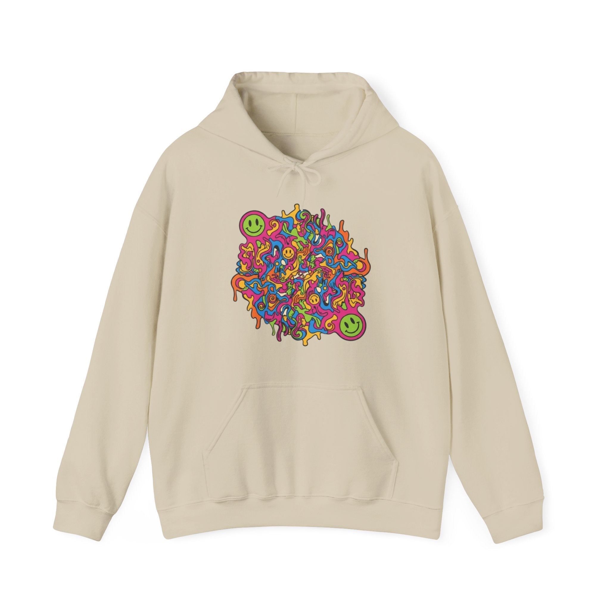 Psychedelic Smiley Hoodie — Colorful Drip Alien Art Pullover