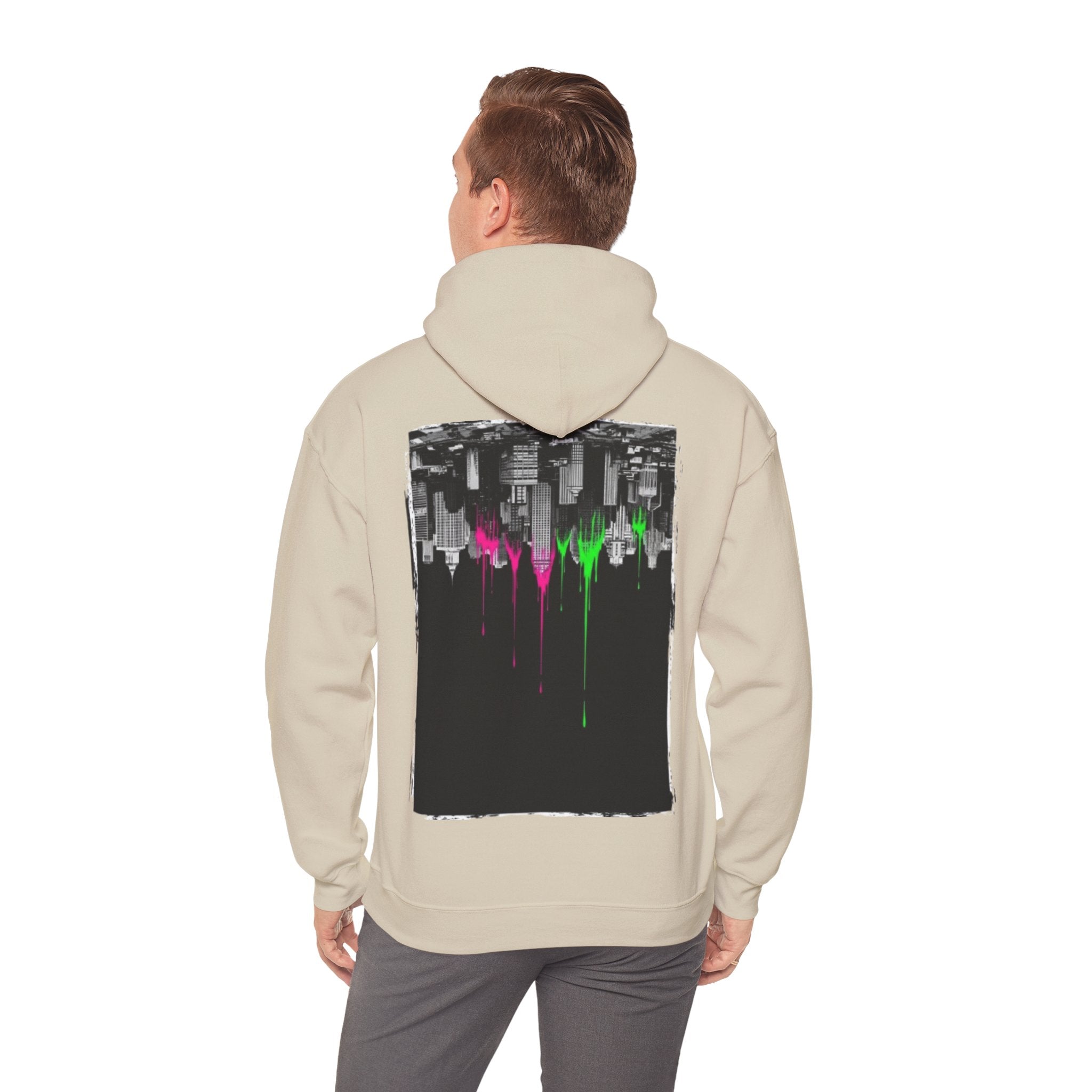 City Skyline Drip Hoodie — Neon Paint Urban Streetwear
