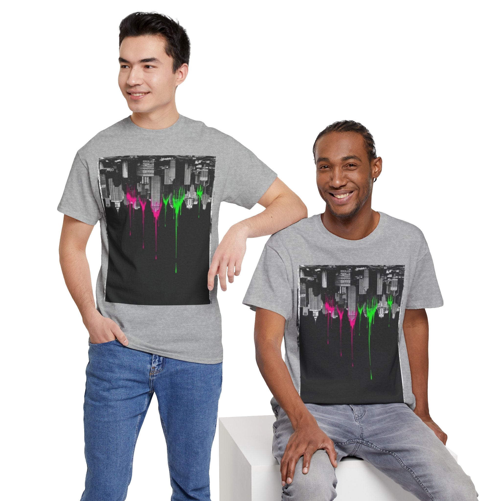City Drip T-Shirt — Neon Skyline Paint Drip Graphic Tee