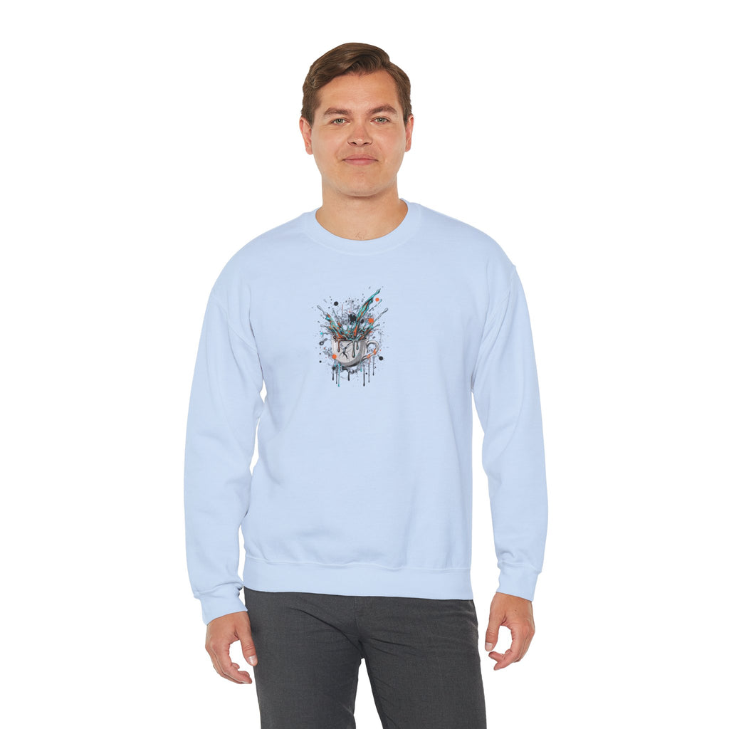 Abstract Floral Skull Crewneck Sweatshirt — Watercolor Drip Art