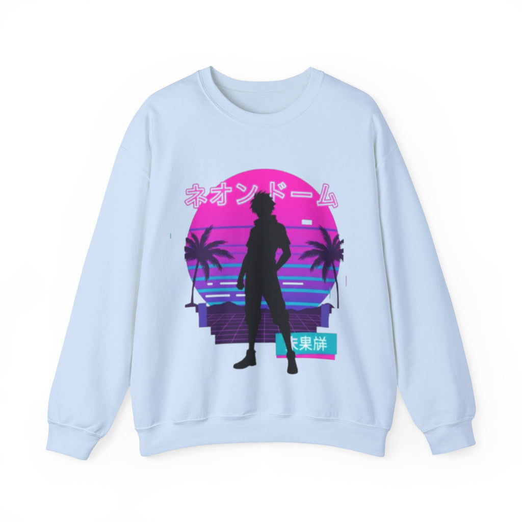 Vaporwave Neon Dome Crewneck Sweatshirt — Japanese Sunset Silhouette