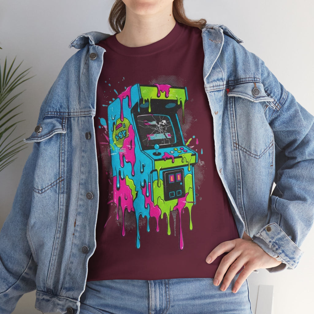 Arcade Machine Drip T-Shirt — Neon Retro Gaming Graphic Tee