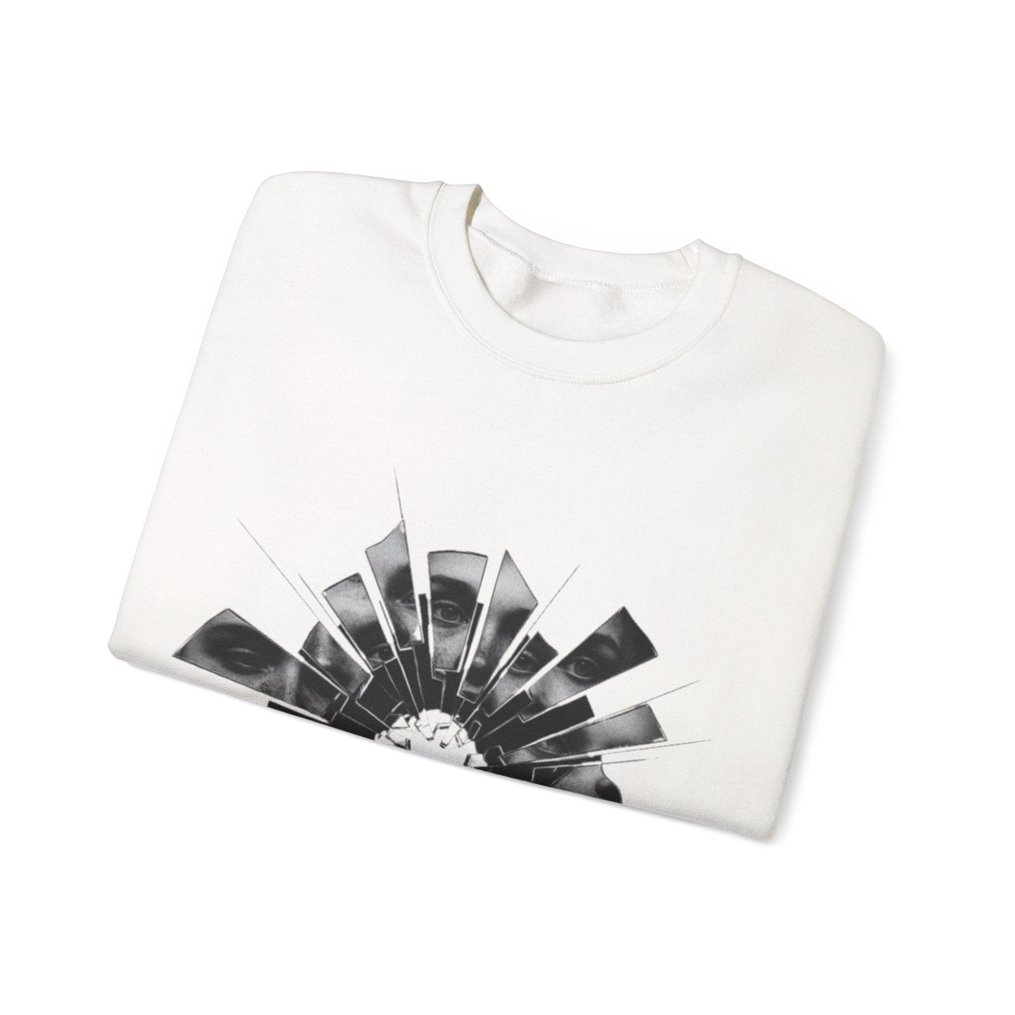 Broken Glass Flower Crewneck Sweatshirt — Monochrome Shattered Floral Graphic