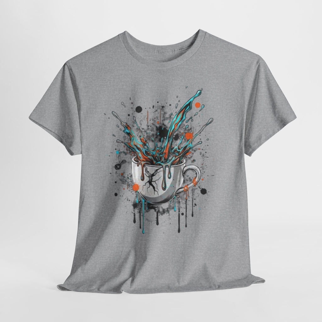 Artistic Splash Coffee Mug Tee — Paint Splatter Coffee Cup Graphic T-Shirt
