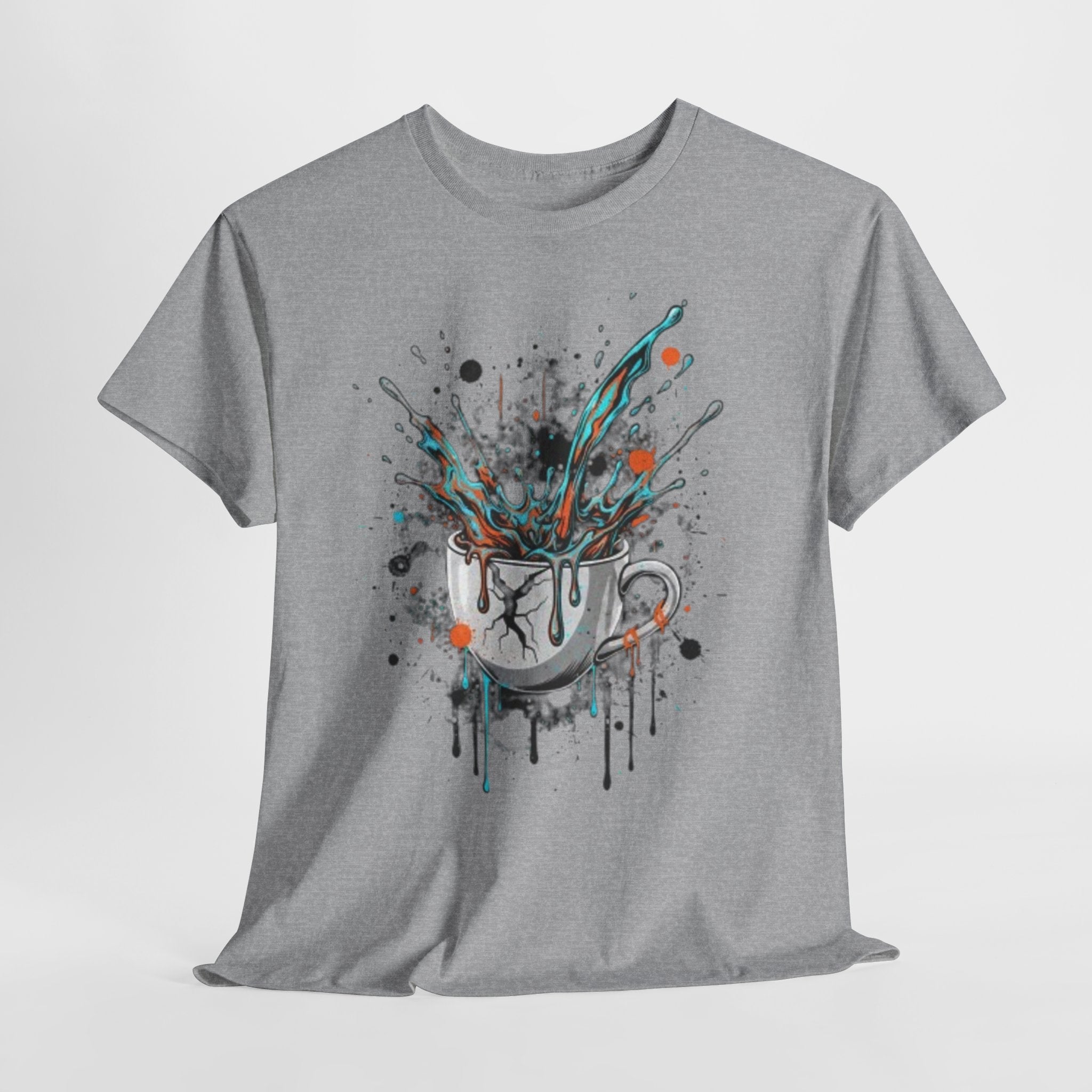 Artistic Splash Coffee Mug Tee — Paint Splatter Coffee Cup Graphic T-Shirt