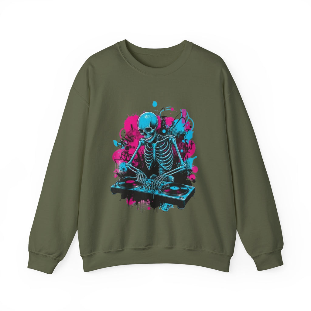 DJ Skeleton Crewneck Sweatshirt – Neon Skull DJ Graphic Pullover