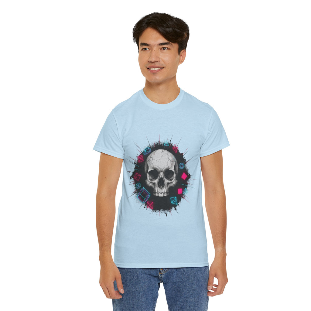Skull Splash Graphic Tee — Neon Roses & Dice Skull T-Shirt