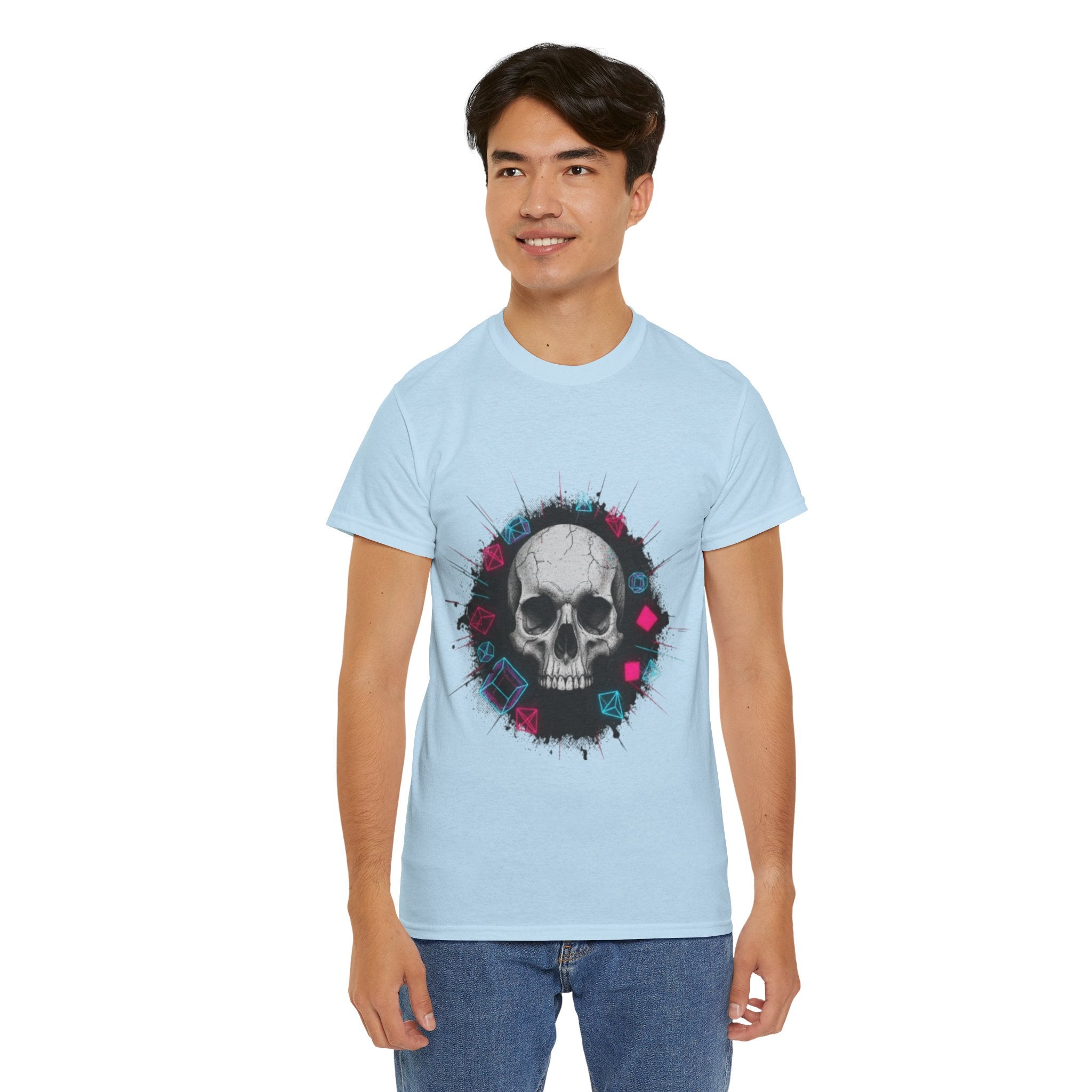 Skull Splash Graphic Tee — Neon Roses & Dice Skull T-Shirt
