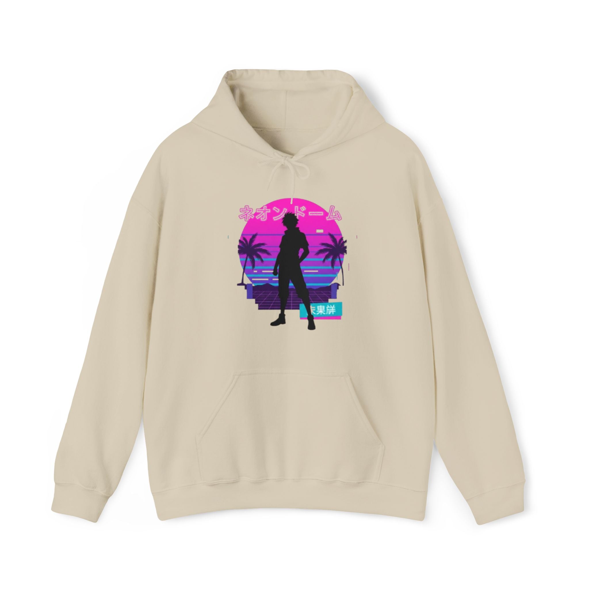 Retro Vaporwave Hoodie — Neon Sunset Silhouette