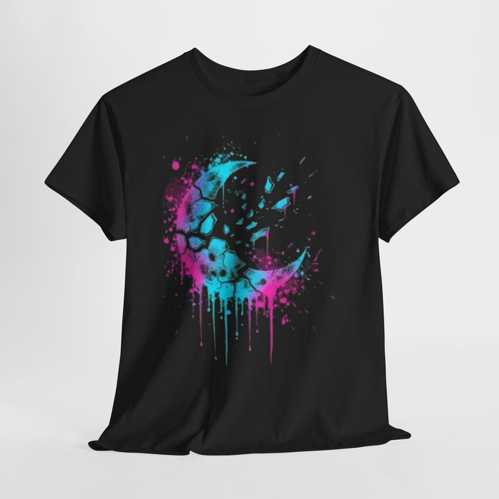 Paint-Splash Crescent Moon T-Shirt — Neon Galaxy Art Tee