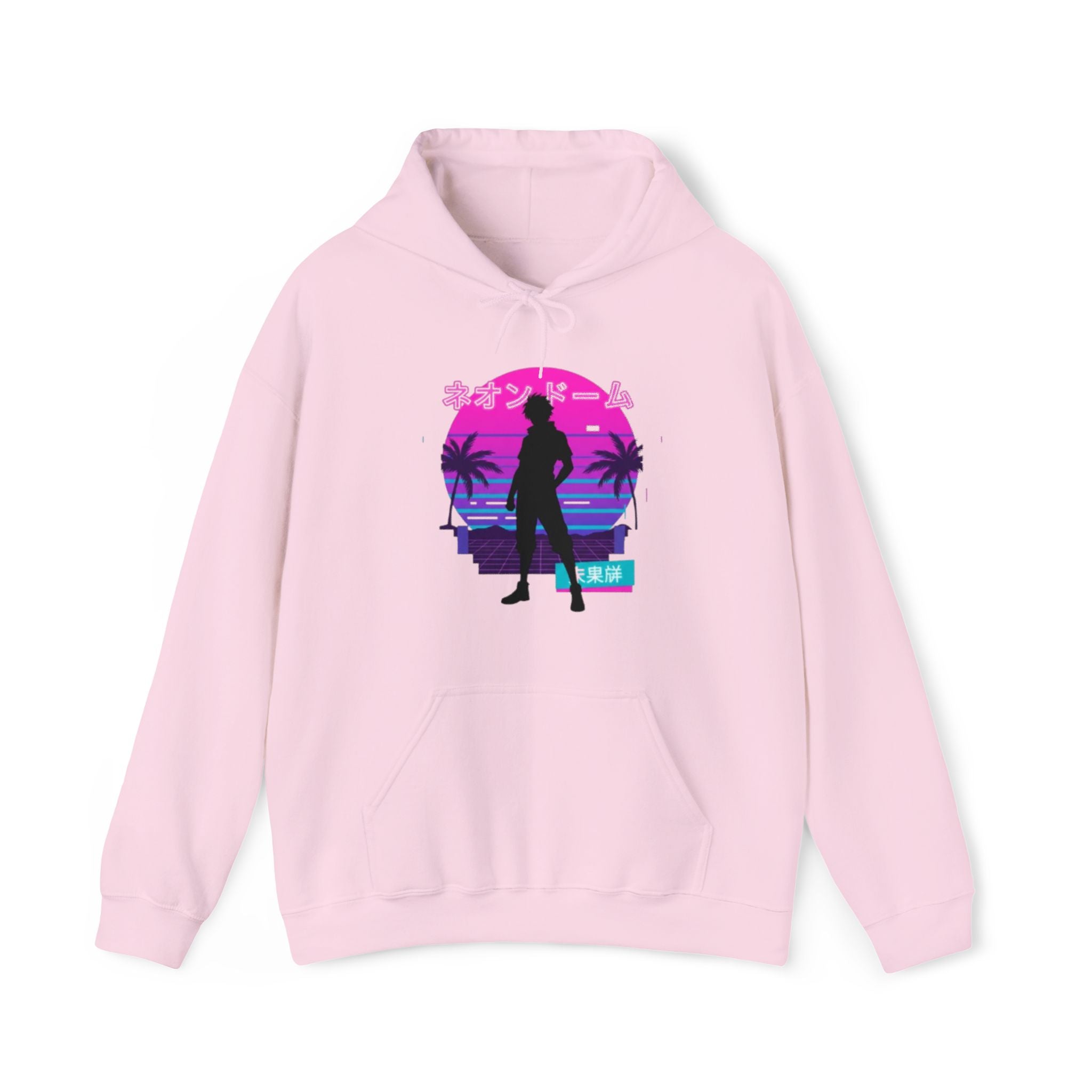 Retro Vaporwave Hoodie — Neon Sunset Silhouette