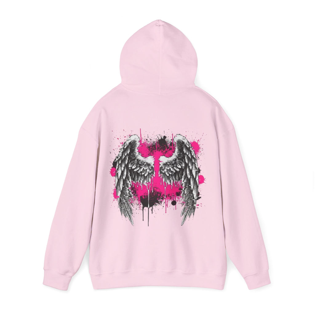 Angel Wings Hoodie — Grunge Pink Spray Paint Graphic Pullover