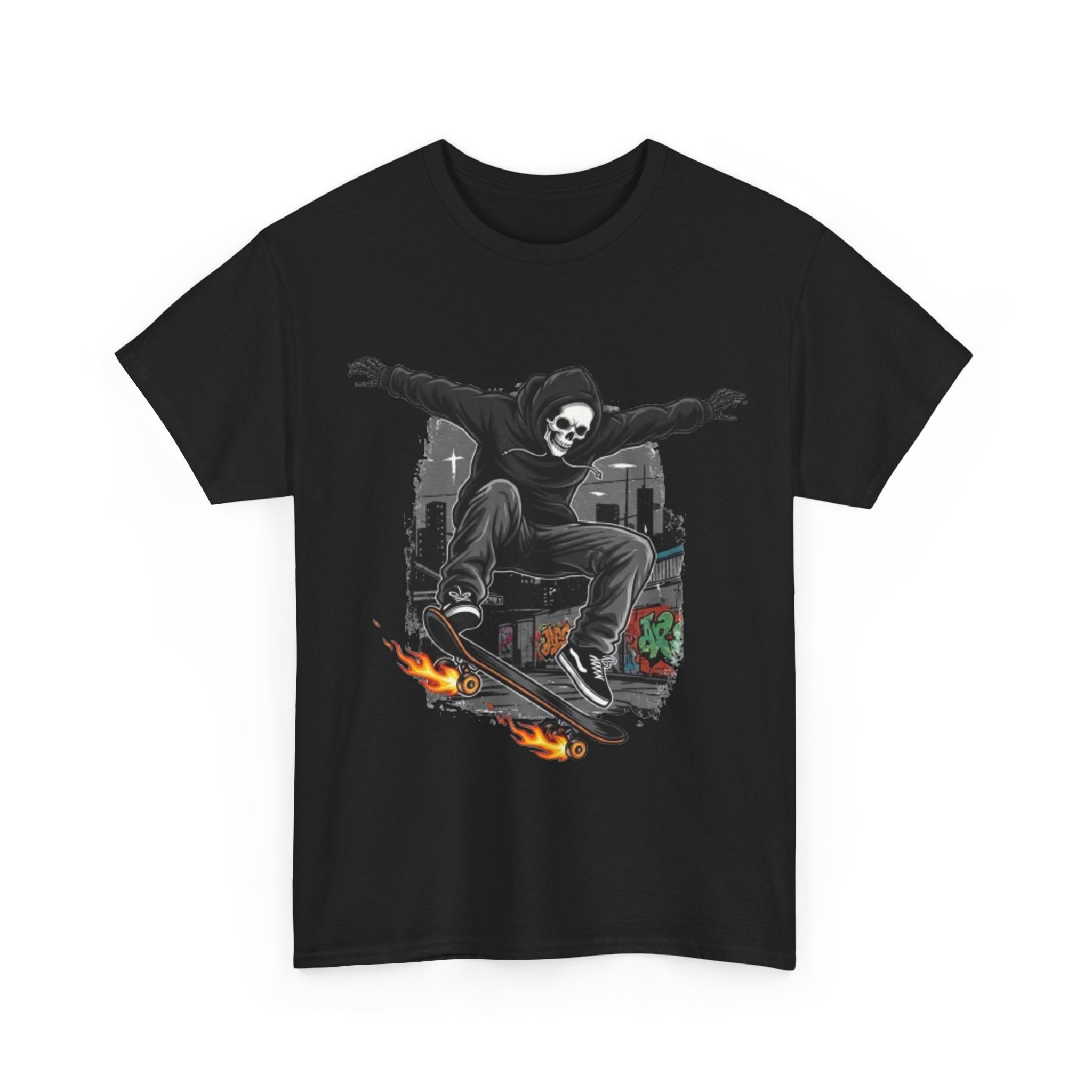 Skull Skateboarder T‑Shirt — Grim Reaper Skateboarding Graphic Tee