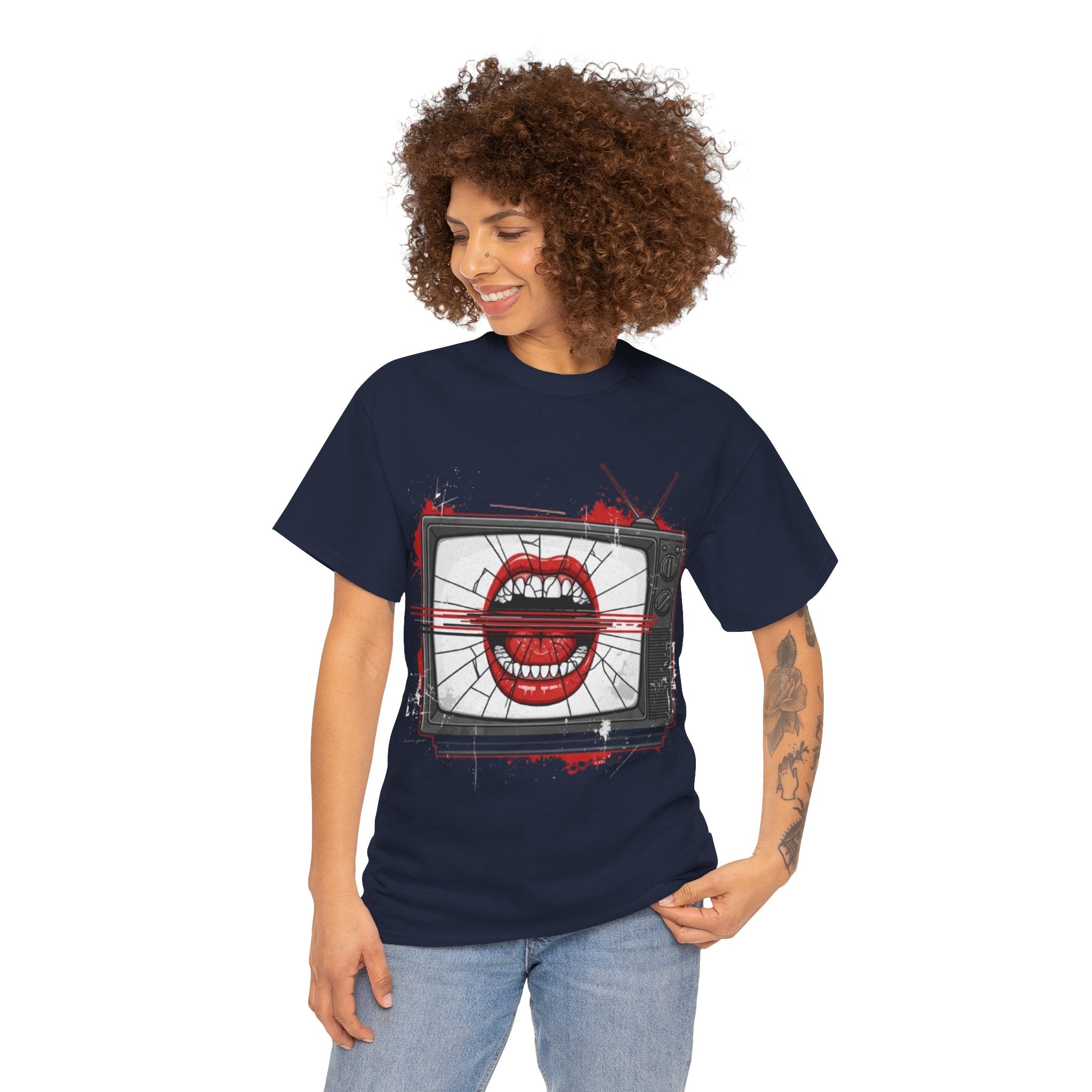 TV Screen with Screaming Mouth Graphic Tee — Retro Horror Punk T-Shirt