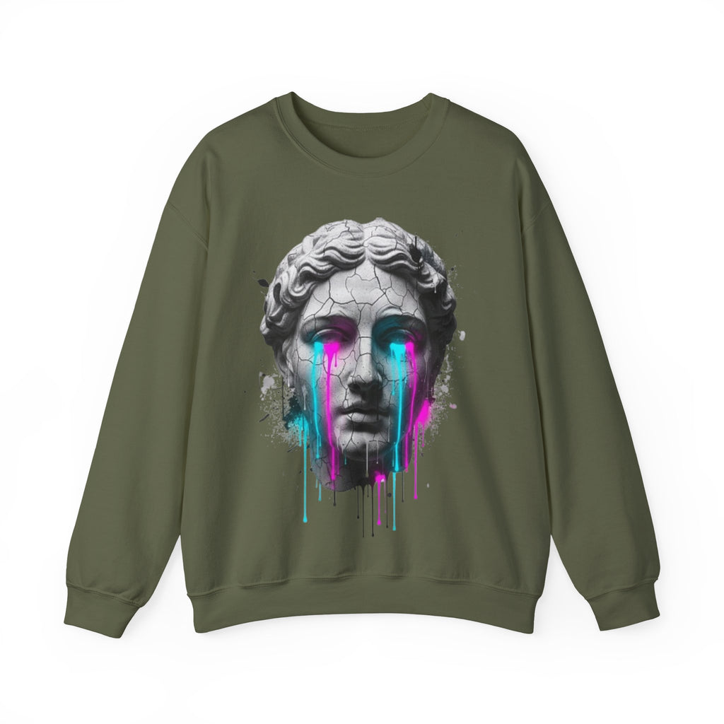 Statue Head Crewneck Sweatshirt — Neon Drip Greek Bust Graphic