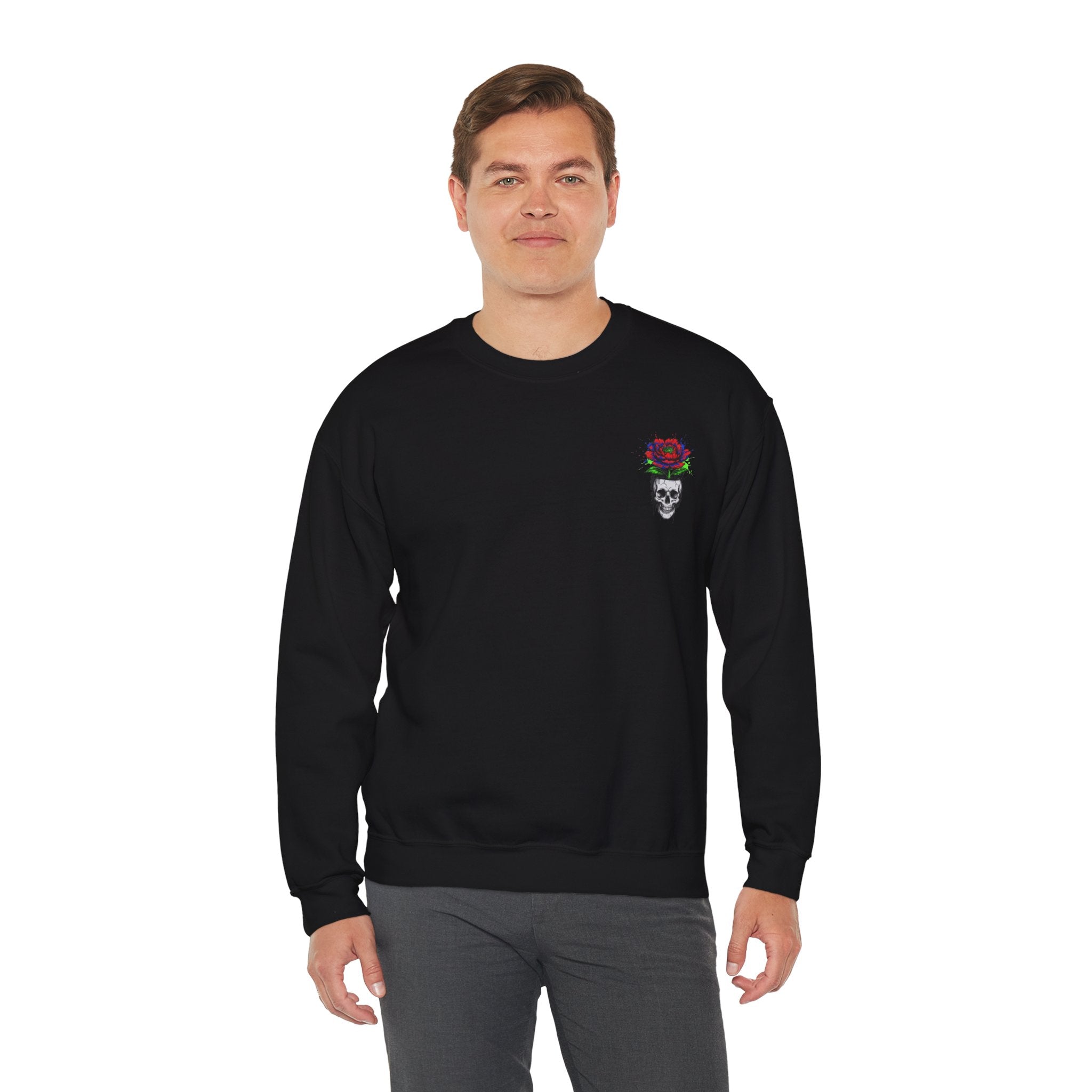 Skull with Red Rose Crewneck Sweatshirt