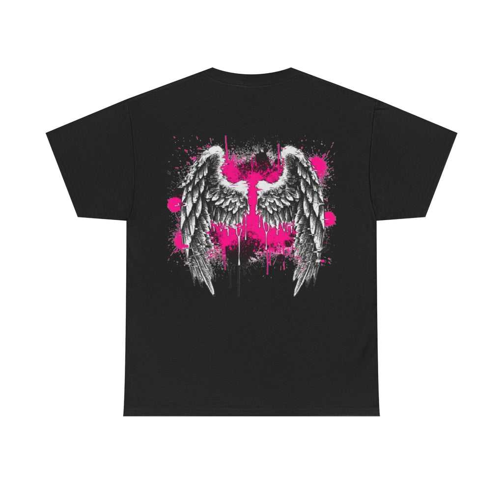 T-Shirt — Grunge Angel Wings with Pink Paint Splatter