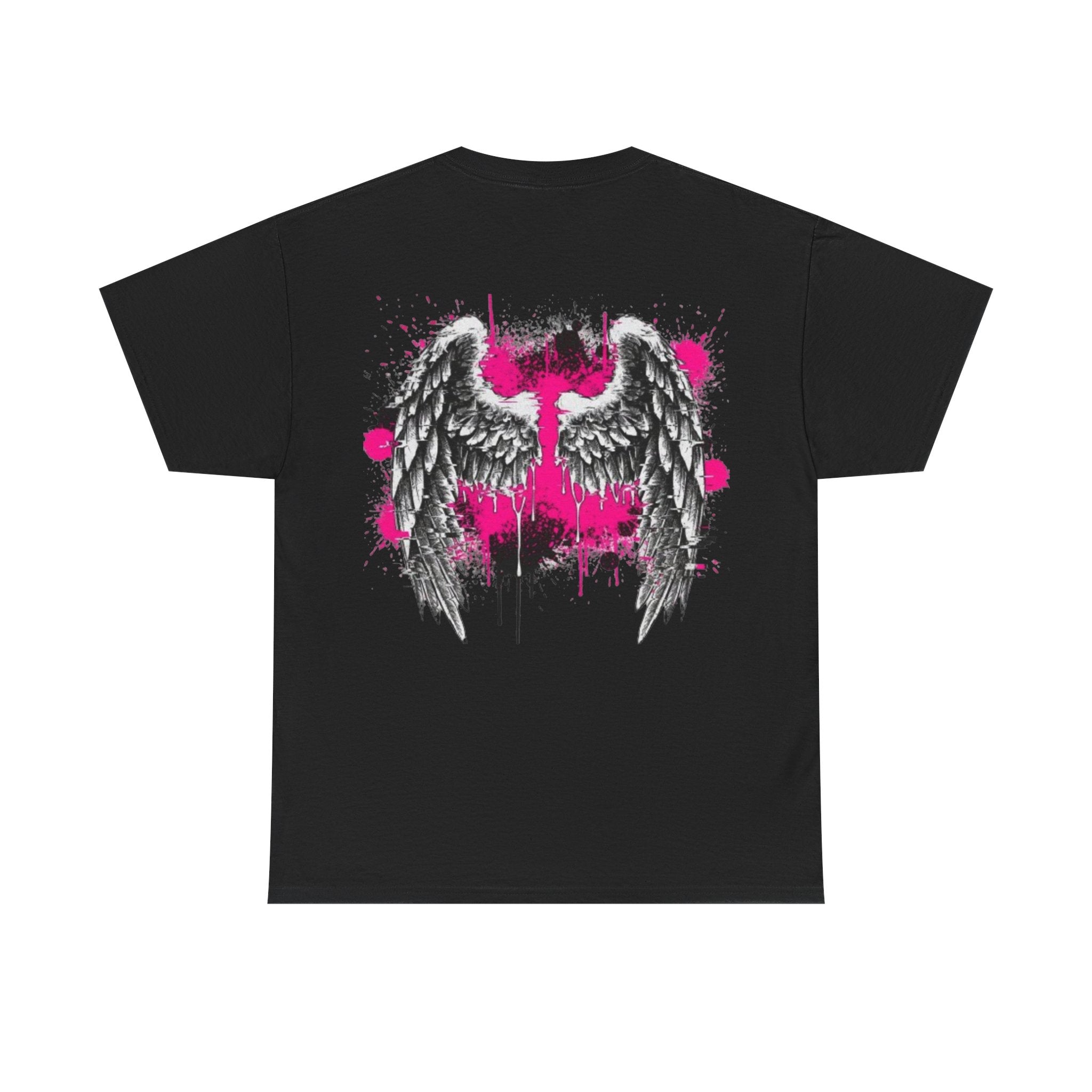 T-Shirt — Grunge Angel Wings with Pink Paint Splatter