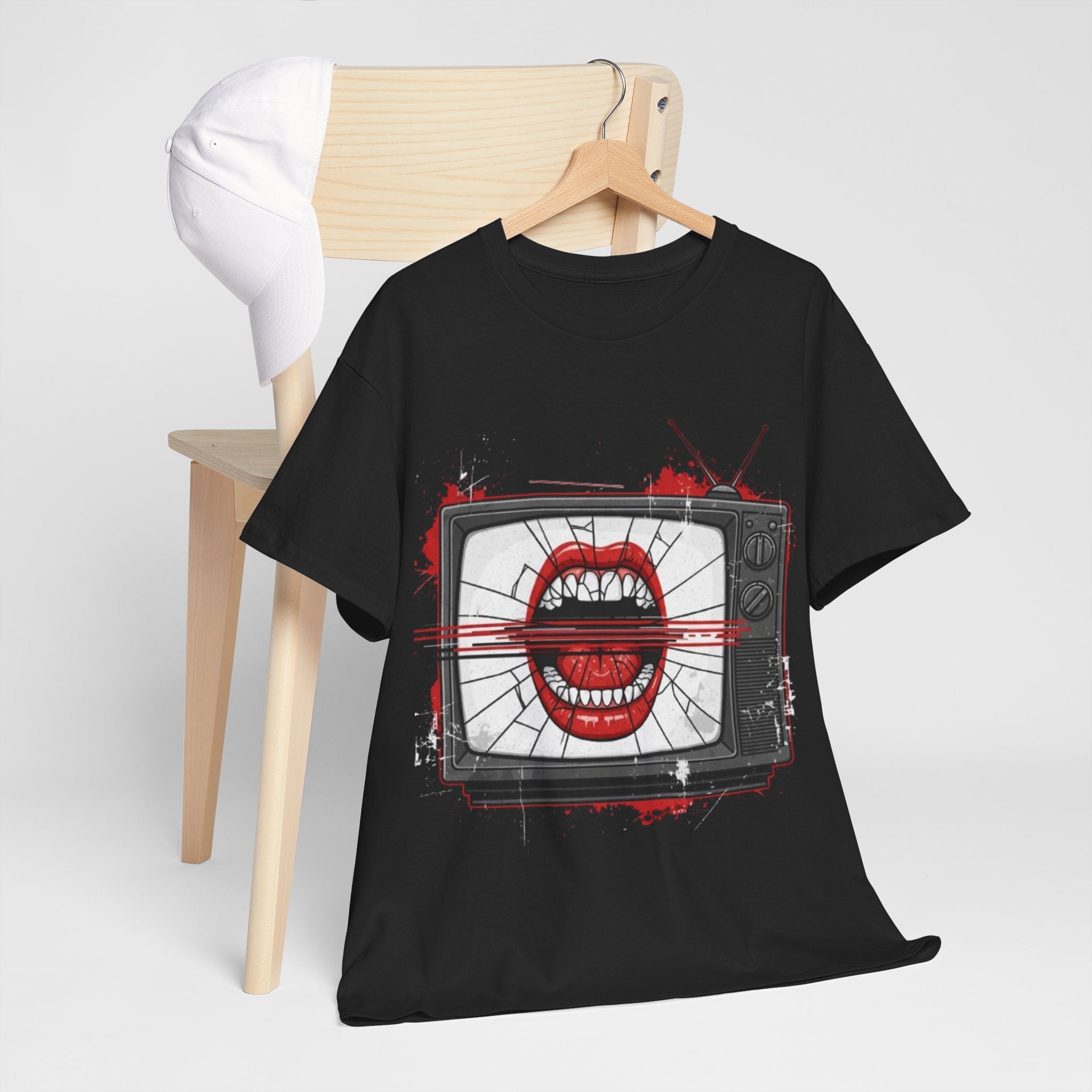 TV Screen with Screaming Mouth Graphic Tee — Retro Horror Punk T-Shirt