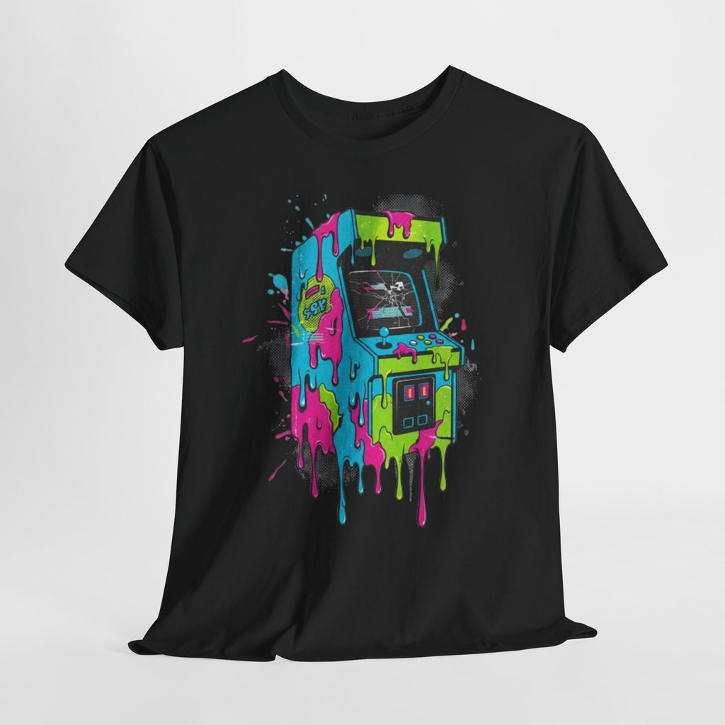 Arcade Machine Drip T-Shirt — Neon Retro Gaming Graphic Tee