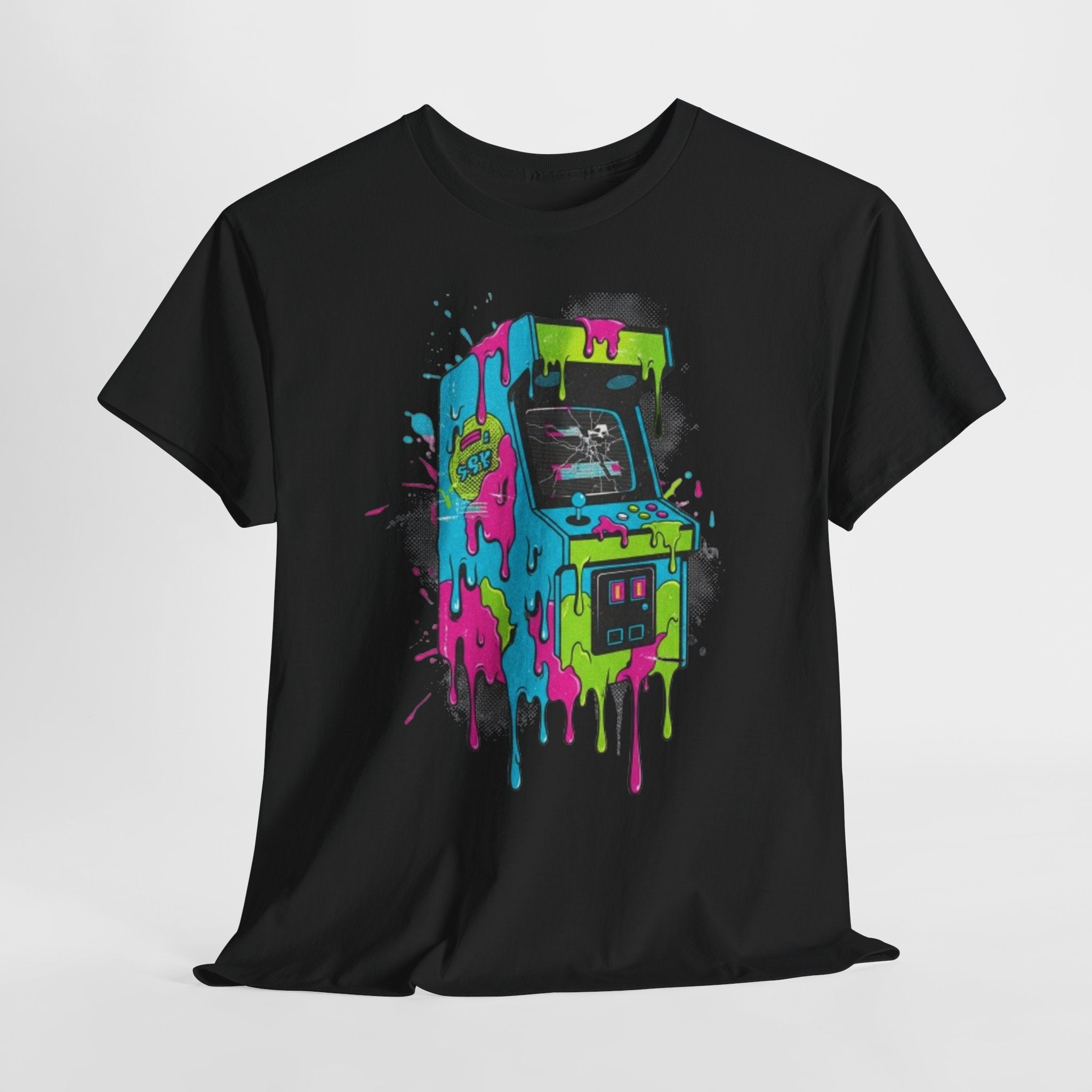 Arcade Machine Drip T-Shirt — Neon Retro Gaming Graphic Tee