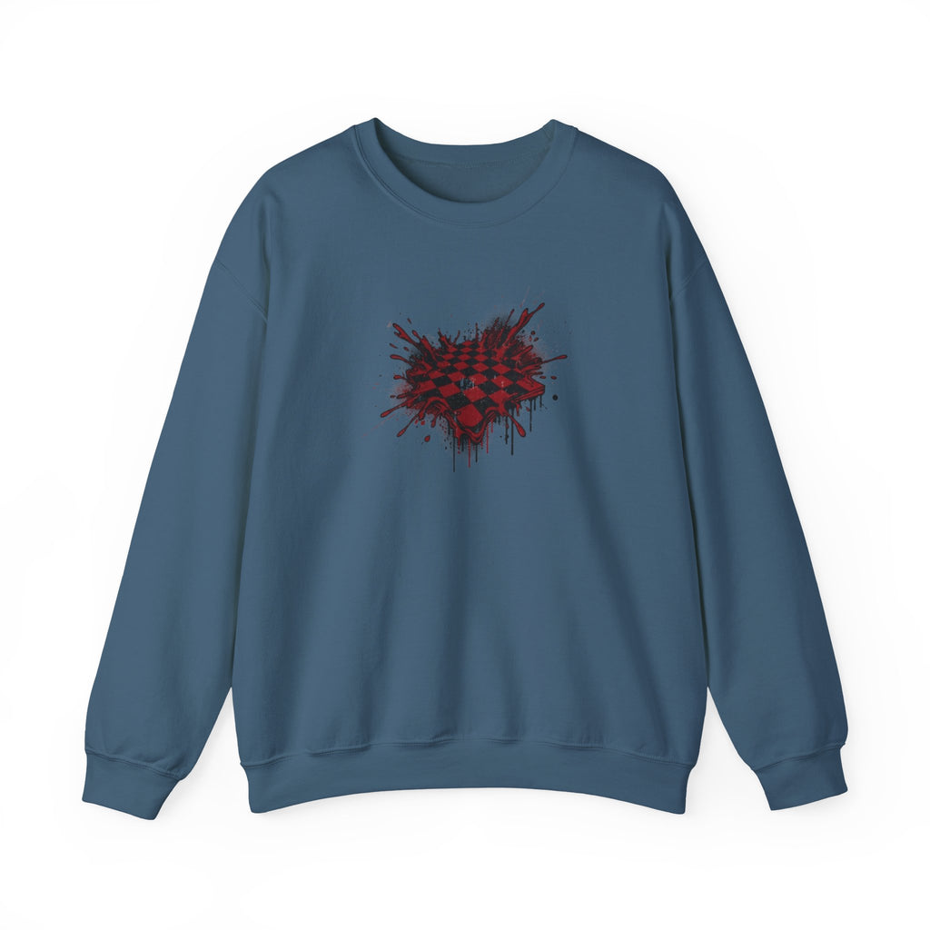 Checkerboard Heart Crewneck Sweatshirt — Red Grunge Heart Graphic