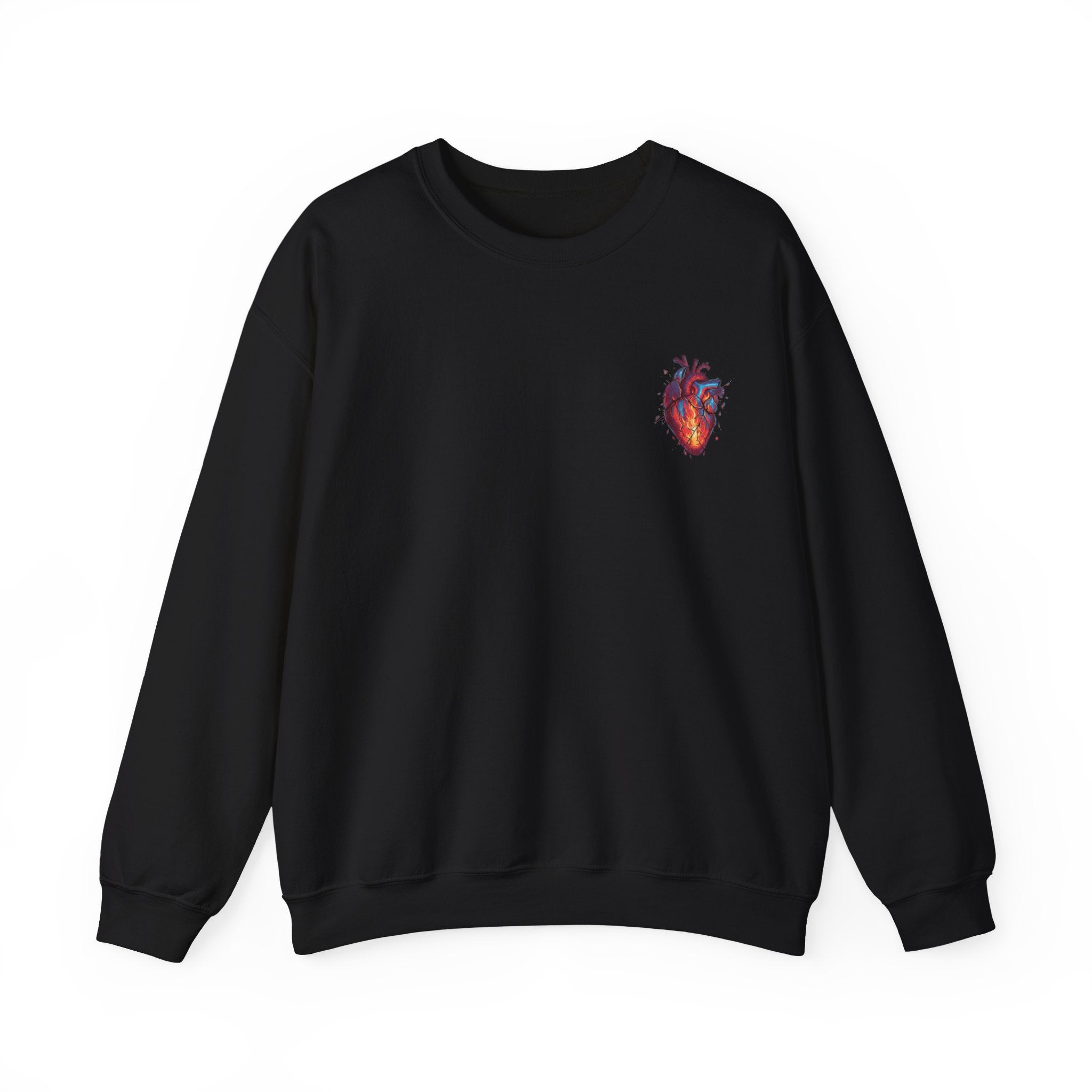 Ember Heart Crewneck Sweatshirt — Small Flaming Anatomical Heart Graphic