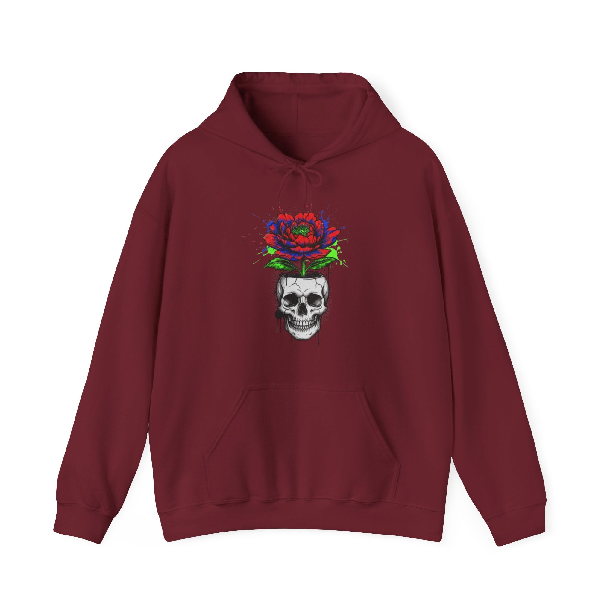 Skull with Bloom Hoodie — Gothic Rose Skull Graphic Pullover