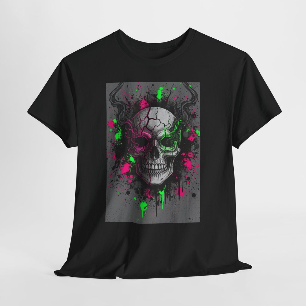 Skull Graffiti T‑Shirt — Neon Green & Pink Drip Skull Tee