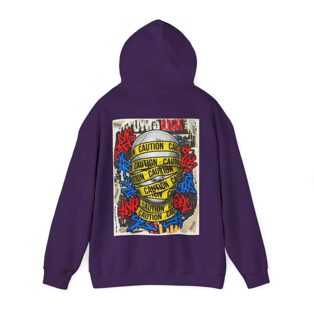 Caution Tape Skull Hoodie — Streetwear Graffiti Pullover