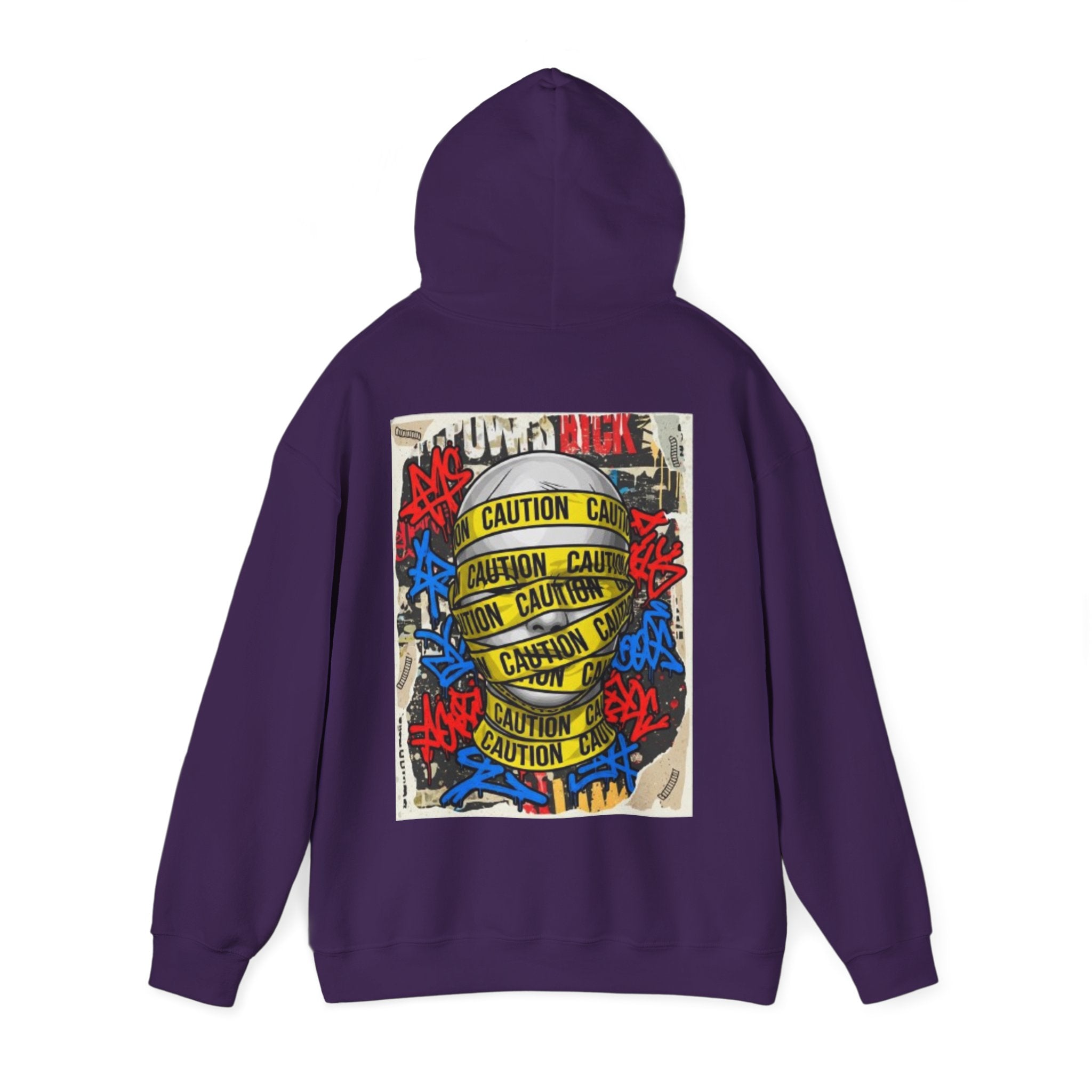 Caution Tape Skull Hoodie — Streetwear Graffiti Pullover