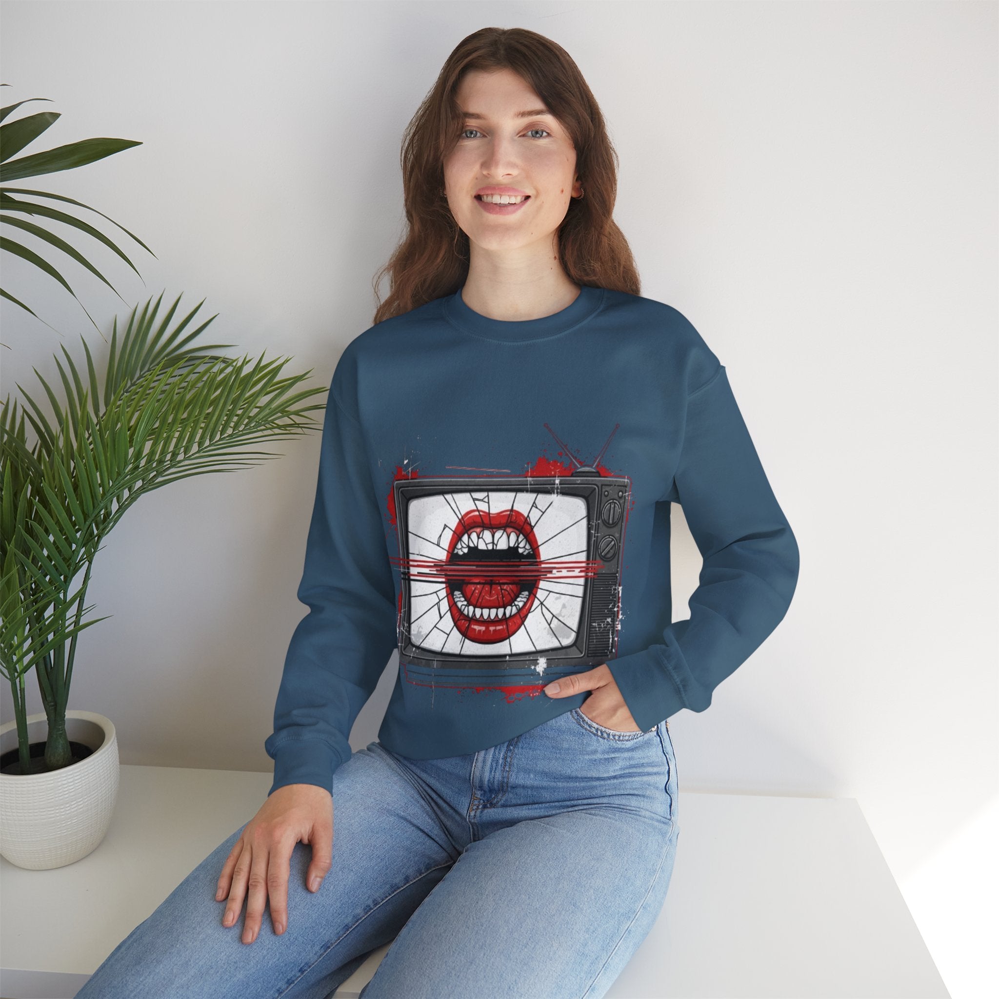 Graphic Sweatshirt — Retro TV with Screaming Mouth Design