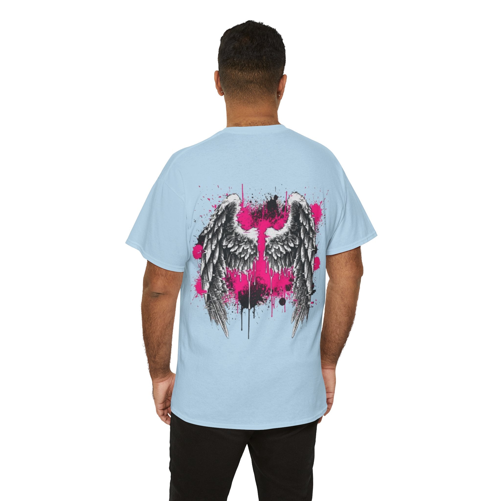 T-Shirt — Grunge Angel Wings with Pink Paint Splatter
