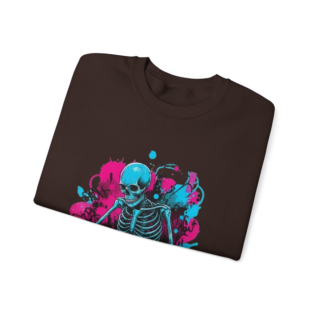 DJ Skeleton Crewneck Sweatshirt – Neon Skull DJ Graphic Pullover