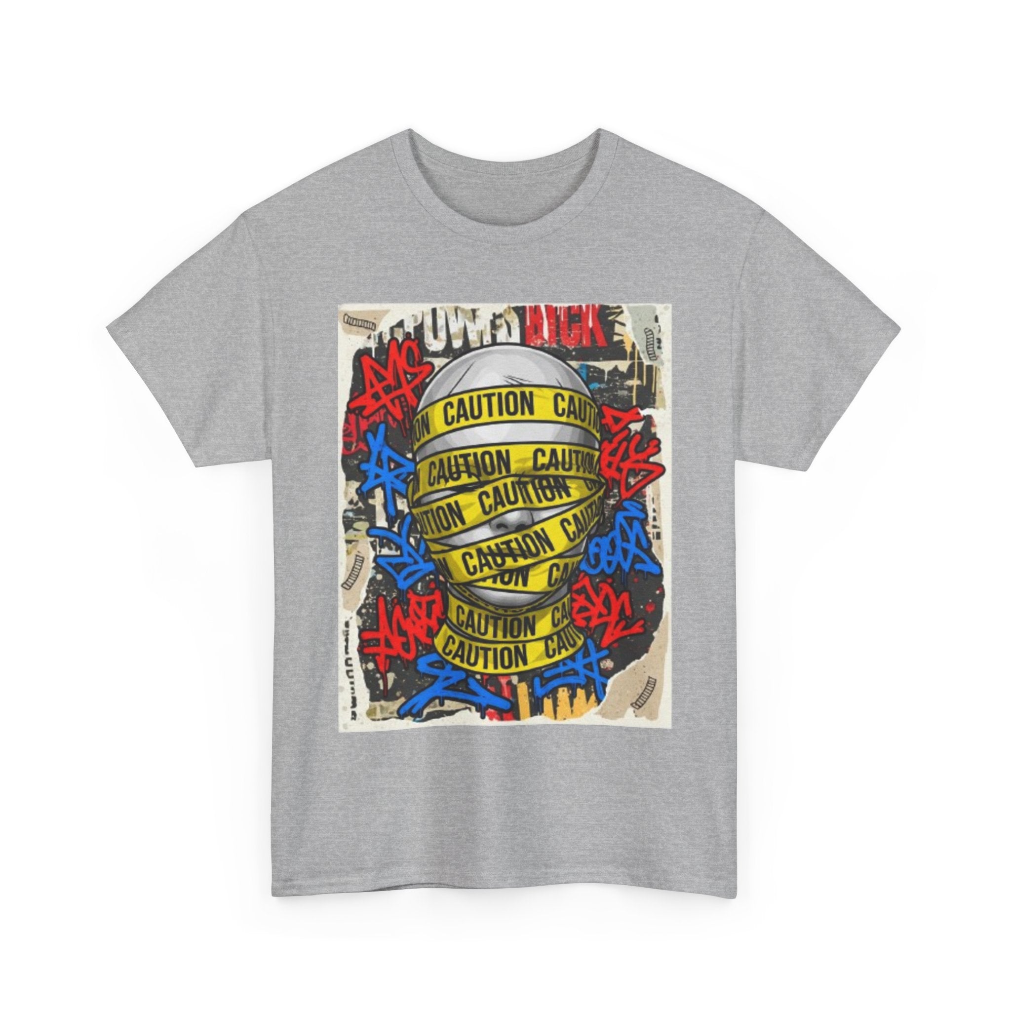 Caution Tape Street Art Tee — Urban Graffiti Graphic T-Shirt