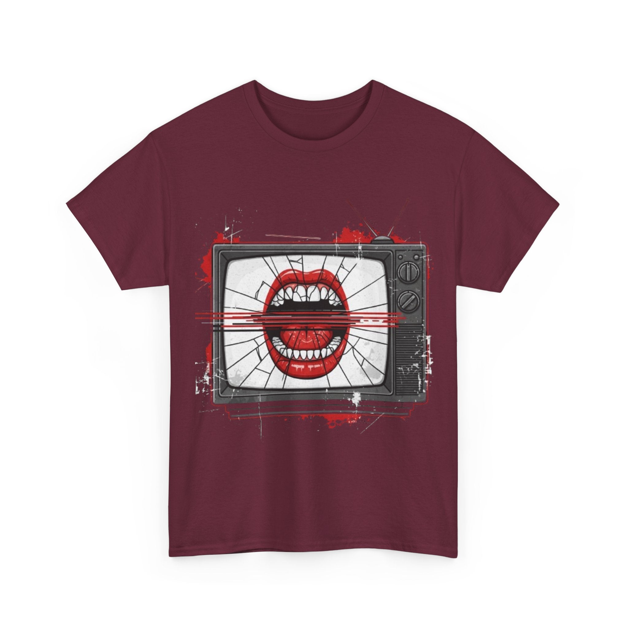 TV Screen with Screaming Mouth Graphic Tee — Retro Horror Punk T-Shirt