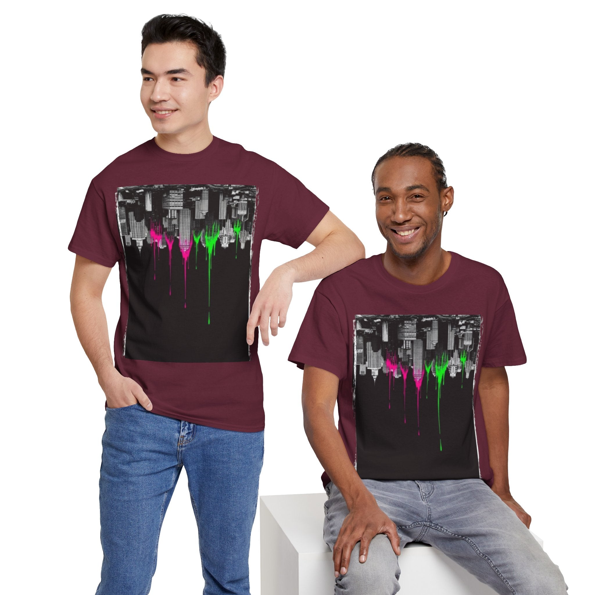 City Drip T-Shirt — Neon Skyline Paint Drip Graphic Tee