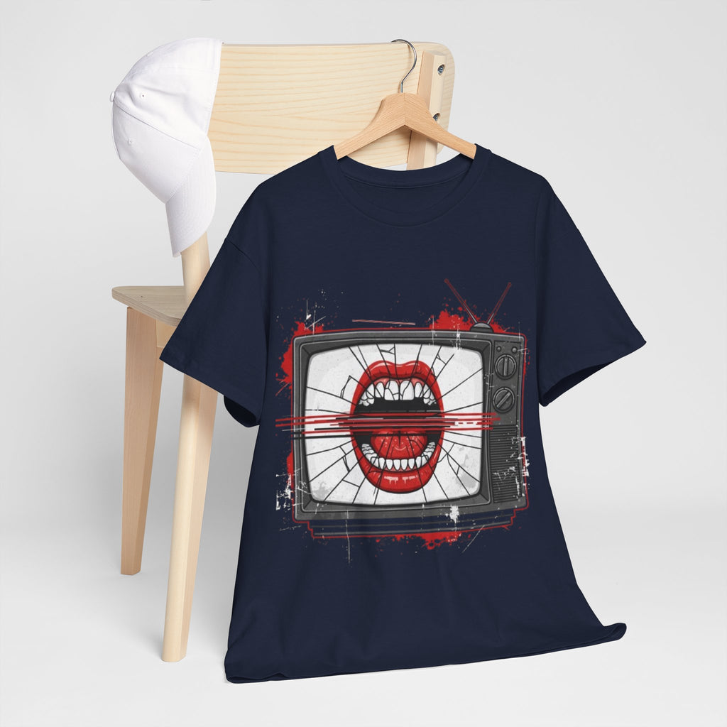 TV Screen with Screaming Mouth Graphic Tee — Retro Horror Punk T-Shirt